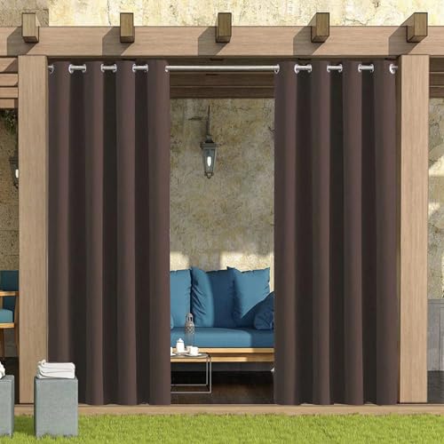 Outdoor Vorhang Wasserdicht Wetterfest Blickdicht 168X228cm Schokoladenfarbe Verdunklungs Vorhänge mit Ösen Sichtschutz Sonnenschutz Outdoor Gardine für Balkon Terrasse Pergola Gartenlaube Veranda von HUAXIQUE