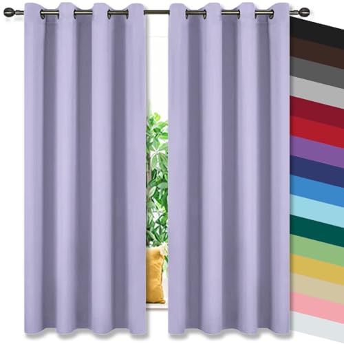 Vorhang Kräuselband Abdunkelnde 1er Set Vorhänge Kurz für Wohnzimmer Schlafzimmer Küchen H160 x B107 cm (1er Pack) Helles Lila von HUAXIQUE