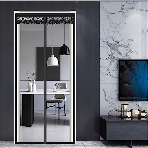 magnet wärmeschutzvorhang für türen Sommer und Klimatisierung mit Isolierung kälteschutz Filz Wasserdicht Winddicht Geräuschisolierung für Balkontür Wohnzimmer150x220cm Schwarz Transparent von HUAXIQUE