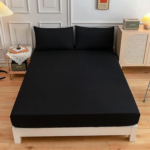 spannbettlaken Spannbetttücher Spannbetttuch Bettlaken Jersey Matratzenhöhe bis 30 cm Jersey spannbettlaken für Boxspringbett Wasserbett 200x200cm Schwarz von HUAXIQUE