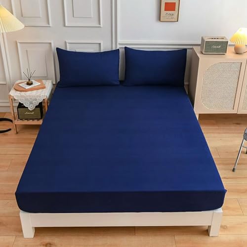 spannbettlaken Spannbetttücher spannbettlaken Baumwolle Matratzenhöhe bis 30 cm mikrofaser Baumwolle Spannbetttücher spannbettlaken für Boxspringbett Wasserbett 160x200cm Navy Blau von HUAXIQUE