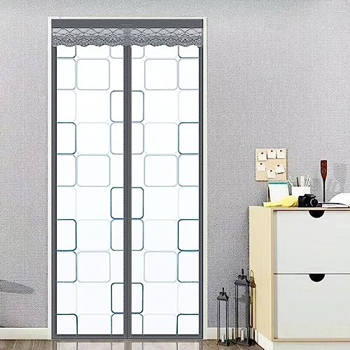 wärmeschutzvorhang magnet Sommer und Klimatisierung mit Isolierung kälteschutz Filz Wasserdicht Winddicht Filz für türen Balkontür Außentür Wohnzimmer80x200cm Graues Quadrat von HUAXIQUE