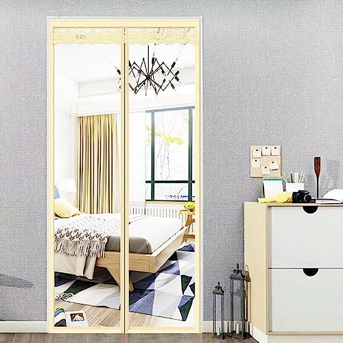 wärmeschutzvorhang magnet Sommer und Klimatisierung mit Isolierung kälteschutz Filz Wasserdicht Winddicht Filz für türen Balkontür Außentür Wohnzimmer90x210cm Beige Transparent von HUAXIQUE