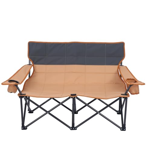 HUAYUSEDF Klappstuhl für zwei Personen, Kaffeefarben, für Freizeit, Camping, Outdoor, tragbar und faltbar, Strand-Campingstuhl, leicht, Grünland, Outdoor-Lounge-Stühle von HUAYUSEDF