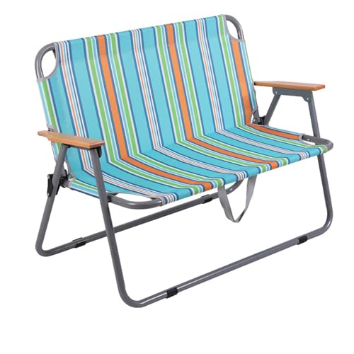 HUAYUSEDF Leicht gestreifter Zwei-Personen-Klappstuhl für zwei Personen, tragbar, faltbar, Strand-Campingstuhl, leicht, Grünland, Outdoor-Lounge-Stühle von HUAYUSEDF