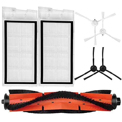 HUAYUWA Staubsauger-Ersatzteile (1 orangefarbene Walzenbürste + 2 Filter + 4 Seitenbürsten) kompatibel mit ROIDMI EVE Plus Roboter-Staubsauger-Zubehör von HUAYUWA