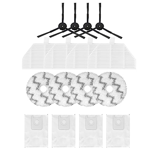 HUAYUWA Staubsauger Zubehör Kit Set Kompatibel mit ROIDMI EVA SDJ06RM Roboterstaubsauger Ersatzteile, 4 schwarze Seitenbürsten + 4 Filter + 4 Wischtuch-Pads + 4 Staubbeutel von HUAYUWA