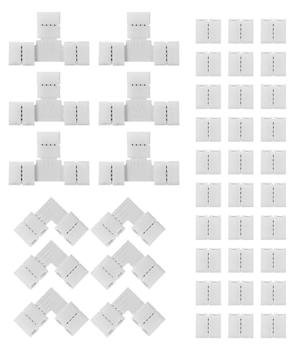 42 Stück 4 Pin LED Streifen Verbinder, Lichtverbinder T Form L Form Lückenlose Lötfreie Steckverbinder Adapter Licht Verlängerung Verbinder für WS2811 WS2812B RGB Streifenlicht (10 mm) von HUAZIZ