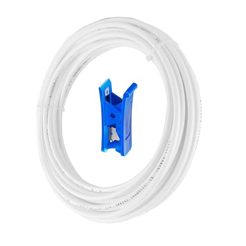 HUAZIZ 10 Meter weiß Kühlschrankschlauch, Zulaufschlauch, Osmose Schlauch für Side by Side Kühlschrank, Wasserfilter, Aquarium, Wasserzulaufleitung 1/4" (6,35 mm) mit Schlauchcutter von HUAZIZ