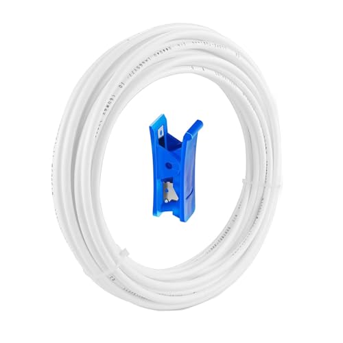 HUAZIZ 10 Meter weiß Kühlschrankschlauch, Zulaufschlauch, Osmose Schlauch für Side by Side Kühlschrank, Wasserfilter, Aquarium, Wasserzulaufleitung 3/8" (9,53 mm) mit Schlauchcutter von HUAZIZ