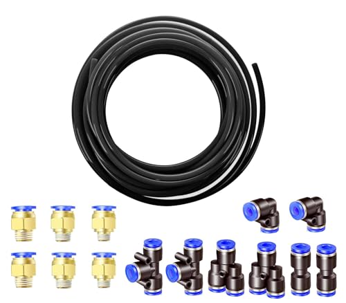 HUAZIZ 10 Meter PU Pneumatikschlauch Pneumatic Polyurethane Schlauch Flexibel Druckluftschlauch Außen 12mm x Innen 8mm Black, mit Pneumatikverbinder Air Push-Schnellkupplungen (Y/T/L/I förmig) von HUAZIZ