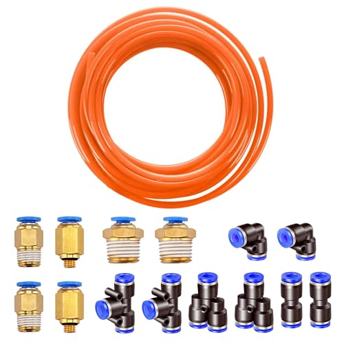 HUAZIZ 10 Meter PU Pneumatikschlauch Pneumatic Polyurethane Schlauch Flexibel Druckluftschlauch Außen 8mm x Innen 5mm Orange, mit Pneumatikverbinder Air Push-Schnellkupplungen (Y/T/L/I förmig) von HUAZIZ