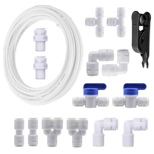 HUAZIZ 10 Meter Weiss Universal Anschluss-Set, 14 Stück RO Water Filter Fitting, für 3/8 Zoll Schlauch, Kühlschrankschlauch, Wasserschlauch (Y + T + I + L Typ + Absperrventil) HUAZIZ 10 Meter Weiss Universal Anschluss-Set, 14 Stück RO Water Filter Fitting, für 3/8 Zoll Schlauch, Kühlschrankschlauch, Wasserschlauch (Y + T + I + L Typ + Absperrventil) von HUAZIZ
