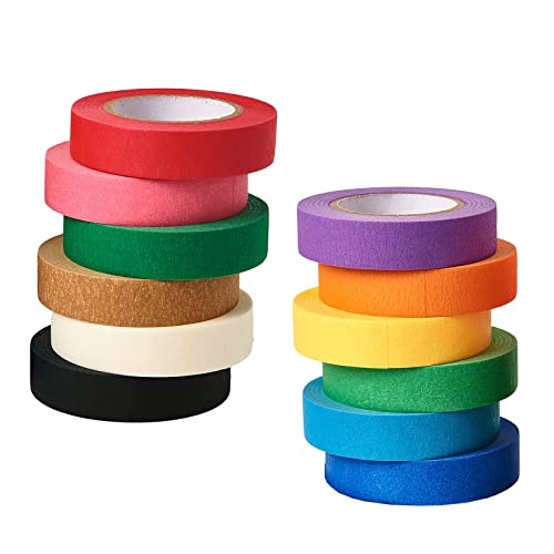 HUAZIZ 12 Rollen Farbiges Klebeband, Regenbogenband Tape Set Masking Tape Abdeckband-Set Kreppband Bunt Beschreibbar für Bastelarbeiten, DIY, Farbkodiert, pro Rolle 10 Meter lang, 30 mm Breit von HUAZIZ