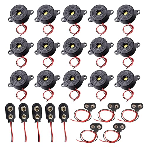 HUAZIZ 15 Stück Elektronischer Summer, DC 3V-24V Buzzer Alarm Piezo Sounder kontinuierlicher Sound Buzzer, Schwarz 23 x 12mm von HUAZIZ