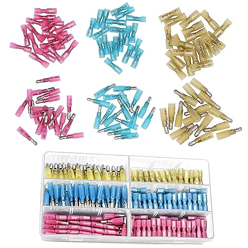 HUAZIZ 150 Stücke Kabelschuhe, Bullet Butt Connectors, Männlich und Weiblich Isolierte Quetschverbinder, Bullet Butt Wire Crimpverbinder Terminals Sortiment Kit von HUAZIZ