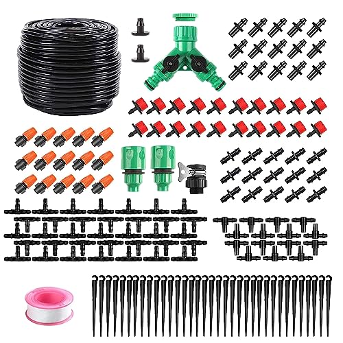 HUAZIZ 158 Stück Bewässerung Kit, 40 Meter Tropfbewässerung Garten Bewässerungssystem DIY Micro Drip System Automatische Sprinkler Micro Drip System Misting System von HUAZIZ