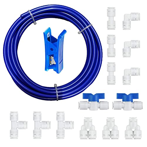 HUAZIZ 15 Meter Blau Universal Anschluss-Set, RO Water Filter Fitting, für 1/4 Zoll Schlauch, Kühlschrankschlauch, Wasserschlauch (Y + T + I + L Typ + Absperrventil) HUAZIZ 15 Meter Blau Universal Anschluss-Set, RO Water Filter Fitting, für 1/4 Zoll Schlauch, Kühlschrankschlauch, Wasserschlauch (Y + T + I + L Typ + Absperrventil) von HUAZIZ