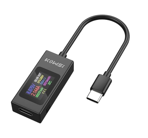 HUAZIZ 1Pcs USB C Tester Typ-C Messgerät Multimeter Voltmeter Strommesser 0-6.5A 4-30V, Usb C Strommessgerät, Typ C USB Ladegerät mit Farbe LCD Display, Anzeige Leistung Strom Spannung Temperatur von HUAZIZ