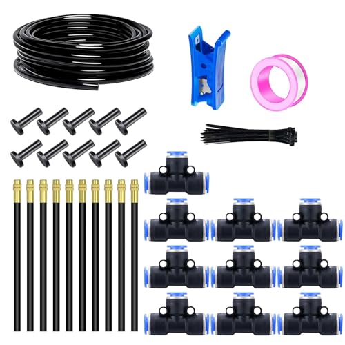 HUAZIZ 20m Pneumatik Schlauch Kit 6mm, bewässerungssystem, 360° biegbares Tropfbewässerungsset, 10Stück 8 mm Bewässerungsdüsen, 10Stück Pneumatik Steckverbinder, für Gewächshaus, Hof, Rasen, Pflanze von HUAZIZ