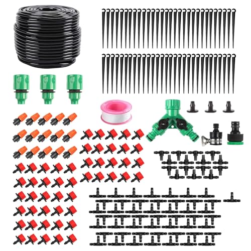 HUAZIZ 200 Stück Bewässerung Kit, 50 Meter Tropfbewässerung Garten Bewässerungssystem DIY Micro Drip System Automatische Sprinkler Micro Drip System Misting System von HUAZIZ