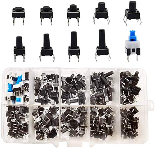 HUAZIZ 200 Stücke 10 Werte Taktilen Druckschalter, Taktiler Drucktastenschalter, Button Micro Tactile Switch Micro Momentary Tact Sortiment Kit (4 pin 6x6mm, 6pin 7x7mm) von HUAZIZ
