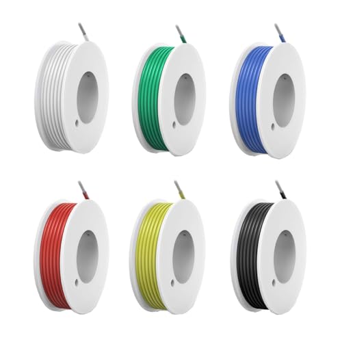 HUAZIZ 0.08mm² Electric Wire Kit, Flexible Silicone Wire Wire, 28 AWG Electronic Cable Set, 300 V Strands Tinned Copper Wire, 6 Colour Coil 600 V 2.4 A, 6 x 10 Metres, for DIY RC Planes etc HUAZIZ 0.08mm² Electric Wire Kit, Flexible Silicone Wire Wire, 28 AWG Electronic Cable Set, 300 V Strands Tinned Copper Wire, 6 Colour Coil 600 V 2.4 A, 6 x 10 Metres, for DIY RC Planes etc von HUAZIZ