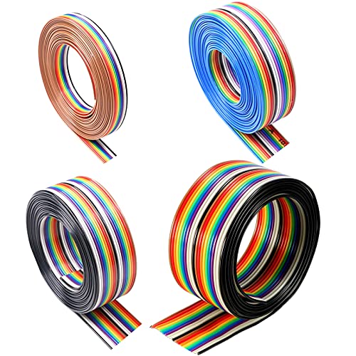 HUAZIZ 4 Rollen Flachbandkabel, Bunt 1,27 mm Abstand Kabel 10P/14P/16P/20P Flach Rainbow Flachbandkabel für 2,54-mm-Steckverbinder, IDC-Kabel Regenbogen (3 Meter) von HUAZIZ