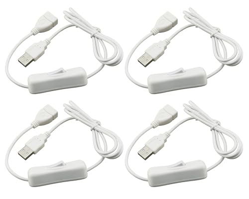 HUAZIZ 4 Stück Kabel mit Ein/Aus Schalter USB Stecker auf Buchse Verlängerungskabel 1m Weiß für LED Schreibtischlampe LED Streifen von HUAZIZ