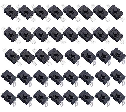 HUAZIZ 40 Stücke Mini Druckschalter, Self-Lock Druckknopfschalter KAN-28 für Taschenlampe SMD Typ, Mini-Schalter mit Loch, Schwarz von HUAZIZ