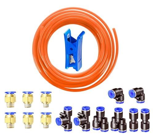 HUAZIZ 5 M PU Pneumatikschlauch, Orange Pneumatic Polyurethane Pneumatik Schlauch, Flexibel Druckluftschlauch, mit 14 Stück Pneumatikverbinder Air Push Schnellkupplungen, Außen 10mm x Innen 6,5mm von HUAZIZ