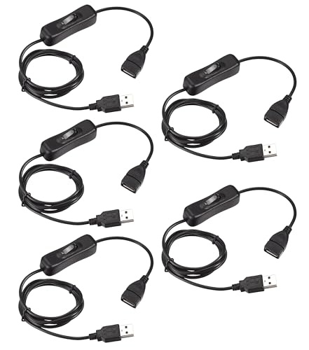 HUAZIZ 5 Stück USB-Verlängerungskabel mit An- / Ausschalter, Schwarz 1 m, kompatibel mit USB-Headset, USB-Schreibtischlampe, USB-Ventilator, LED-Streifen von HUAZIZ