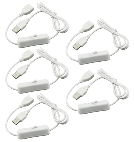 HUAZIZ 5 Stück USB-Verlängerungskabel mit An- / Ausschalter, weiße 1 m, kompatibel mit USB-Headset, USB-Schreibtischlampe, USB-Ventilator, LED-Streifen von HUAZIZ