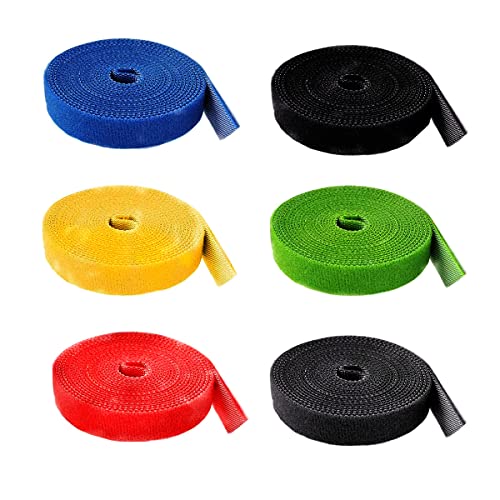 HUAZIZ 6 Rollen Klett Kabelbinder Wiederverwendbare Mehrfarbige Klettverschluss Nylon-Befestigungsband Drahtorganisator, Selbstgreifender Kabelseilhalter, Schneidbarer 2M*15MM (6 RollenInsgesamt 12M) von HUAZIZ