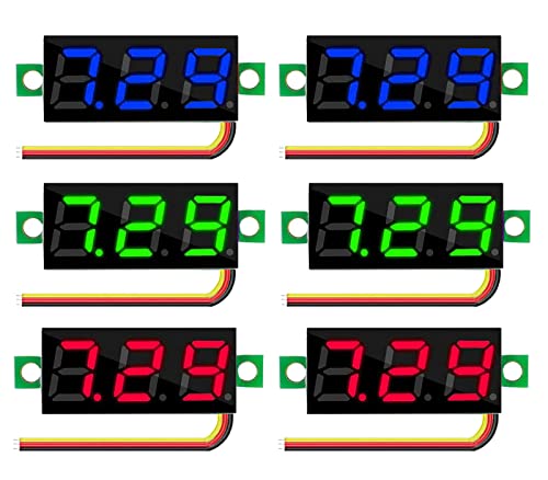 HUAZIZ 6 Pcs Mini Digital Voltmeter, DC 0,36Zoll Drei-zeilen DC Mini Digital Voltmeter, Messgerät Tester, Led-anzeige Verpolungsschutz und Genaue Druckmessung 3 Farben von HUAZIZ