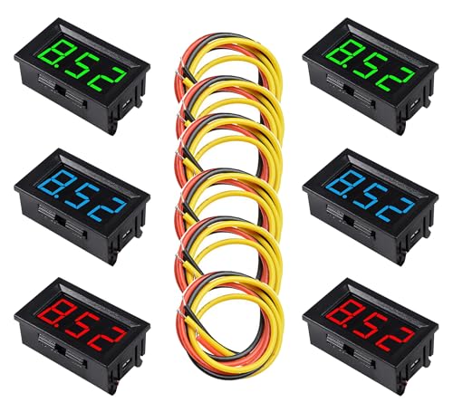HUAZIZ 6 Stück Spannungsprüfer, 0,36 Zoll DC 4,5-30V Digital Voltmeter mit 3 Drähte LED Anzeigen wasserdicht von HUAZIZ