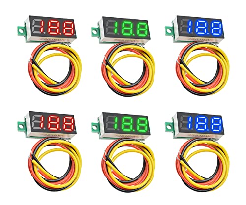 HUAZIZ 6 Pcs Mini Digital Voltmeter, DC 0,28 Zoll Drei-zeilen DC Mini Digital Voltmeter, Messgerät Tester, Led-anzeige Verpolungsschutz und Genaue Druckmessung 3 Farben von HUAZIZ