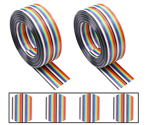 HUAZIZ 2 Rollen Flachbandkabel Bunt, 1,27 mm Abstand Kabel 20 Pin Flach Rainbow Flachbandkabel für 2,54-mm-Steckverbinder, IDC-Kabel Regenbogen (3 Meter/Rollen) von HUAZIZ