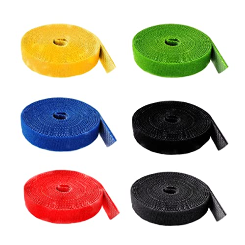 HUAZIZ 6 Rollen Klett Kabelbinder Wiederverwendbare, Mehrfarbige Klettverschluss Nylon-Befestigungsband Drahtorganisator, Selbstgreifender Kabelseilhalter, Schneidbarer 2M * 25MM (Insgesamt 12M) von HUAZIZ