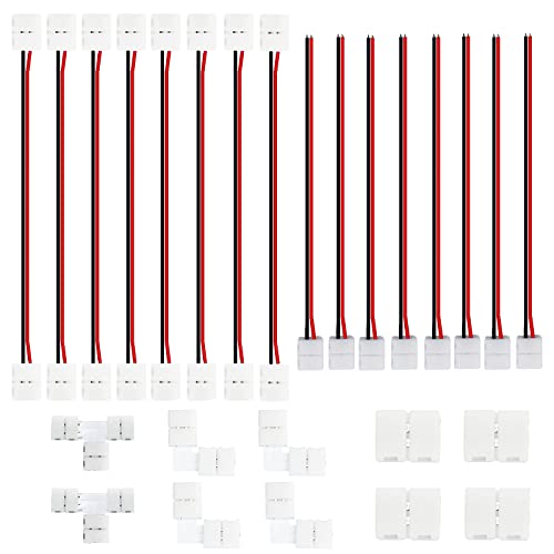 HUAZIZ LED Streifen Eckverbinder,2 Polig LED Strip Verbinder, LED Schnellverbinder, LED Stripe Verteiler,LED Steckverbinder, 8mm Breite SMD 3528 2835 Verbinder,LED Band Anschluss,LED Verlängerung von HUAZIZ