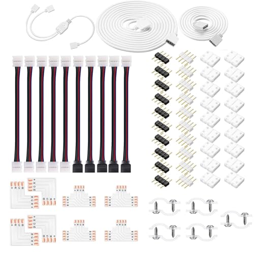 HUAZIZ LED Strip Verbinder Kit, LED Strip Verbinder, LED Stripe Verlängerung Enthält Lötfreiem LED Streifen Verbinder, Für 10mm 4 Polig RGB 5050 LED Strip (81 Stück) von HUAZIZ