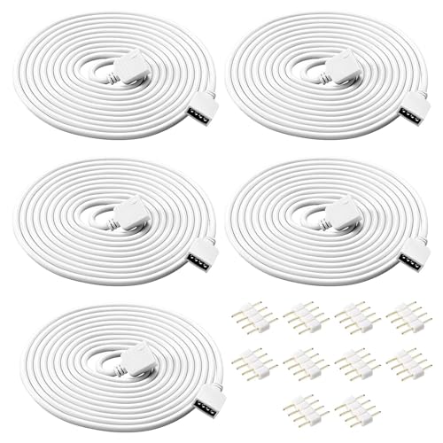 HUAZIZ LED Strip Verlängerung, 5 Stück 2 meter 4Pin LED Verlängerungskabel Drah mit 10 Stück 10mm 4-Poligem Mann zu Mann Verbinder für 3528 5050 2835 LED-Streifen Licht DIY Zubehör Weiß von HUAZIZ