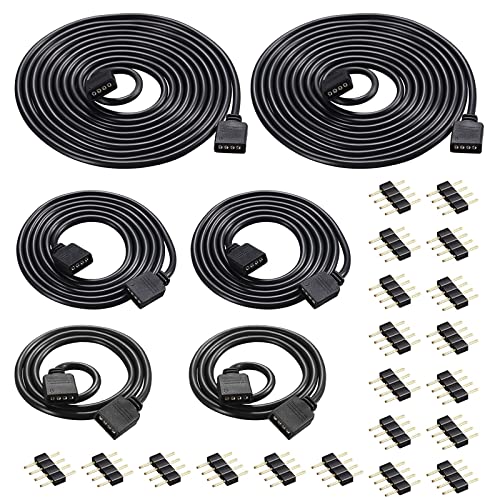 HUAZIZ LED Strip Verlängerung, 6 Pack 0,5M/1M/2M 4Pin LED Verlängerungskabel Drah mit 20 Pack 10mm 4-Poligem Mann zu Mann Verbinder für 3528 5050 2835 LED-Streifen Licht DIY Zubehör Schwarz von HUAZIZ