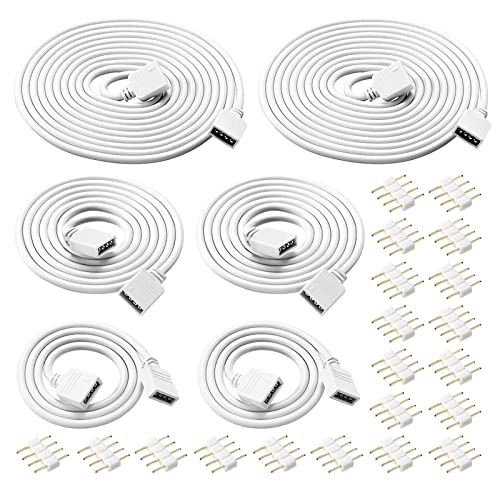 HUAZIZ LED Strip Verlängerung, 6 Pack 0,5M/1M/2M 4Pin LED Verlängerungskabel Drah mit 20 Pack 10mm 4-Poligem Mann zu Mann Verbinder für 3528 5050 2835 LED-Streifen Licht DIY Zubehör Weiß von HUAZIZ