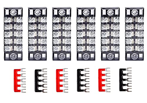 HUAZIZ Schraubklemmenleiste, Screw Terminal Block, 6 Stück Zweireihige 5 Position Schraubklemmenleiste 600V 15A mit Abdeckung + 6 Stück Vorisolierte Terminal Barrier Strip von HUAZIZ
