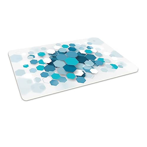 HUBDECO Flexible Schutzmatte aus Strapazierfähigem Printfloor - Schutzunterlage Unter Sessel, Stuhl - Anti-Rutsch - Schützt Boden vor Kratzern - Zimmerdekoration - 120x90 cm Blaue Sechsecke von HUBDECO