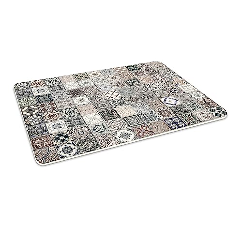 HUBDECO Flexible Schutzmatte aus Strapazierfähigem Printfloor - Schutzunterlage Unter Sessel, Stuhl - Anti-Rutsch - Schützt Boden vor Kratzern - Zimmerdekoration - 140x100 cm Patchwork-Fliesen von HUBDECO