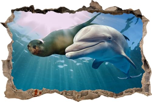 HUBDECO Selbstklebende Küchentapete Tapete - Fototapete Aufkleber mit 3D-Locheffekt - ohne Lichtreflexe - auf Fliesen, Plexi, Möbeln, Schränken, Spiegeln - 115x170cm Delfin Robbe Ozean von HUBDECO