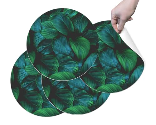 HUBDECO Strapazierfähige Schützende Esstischmatten - Set mit 4 Abwaschbaren Vinyl-Tischmatten - Platzdeckchen für Küche - Tischmatte - Tischsets Abwaschbar - 36x36cm - Grüne Blätter von HUBDECO