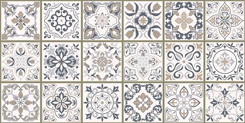 HUBDECO - Teppich - Küchenteppich - Badezimmerteppich - Badteppich - Küchenläufer - Teppich Läufer - Teppich Küche - PCV, Vinyl - rutschfest - Azulejos Muster Beige - 50x100cm von HUBDECO
